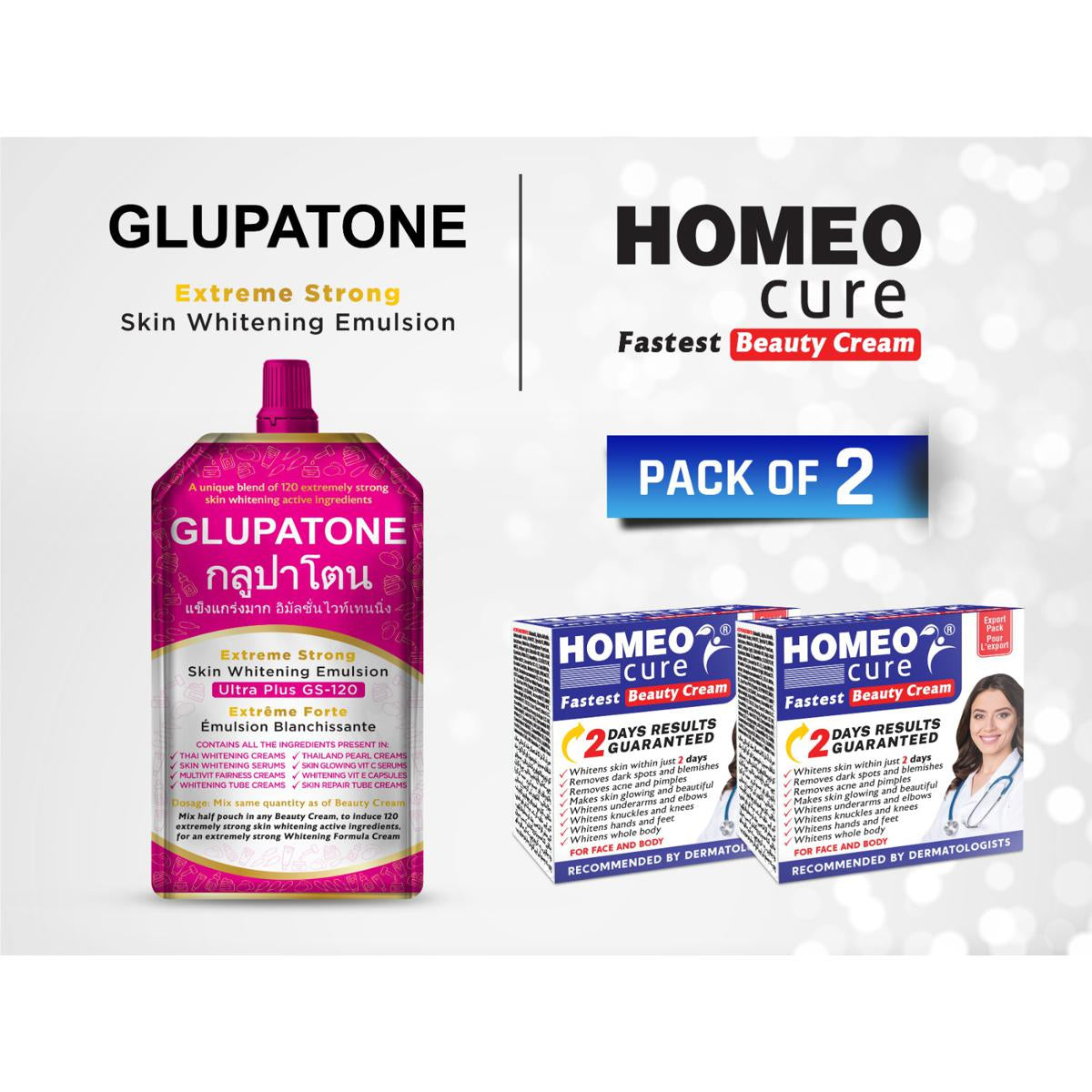 GLUPATONE Extreme Strong Emulsion 50ml With Homeo Cure Beauty Cream (Pack Of 2)